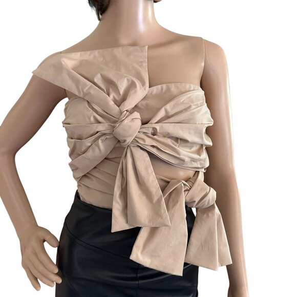 Song of Style Beige Strapless Top Size Small  Womens NWT Bow Front Blouse - Picture 1 of 11